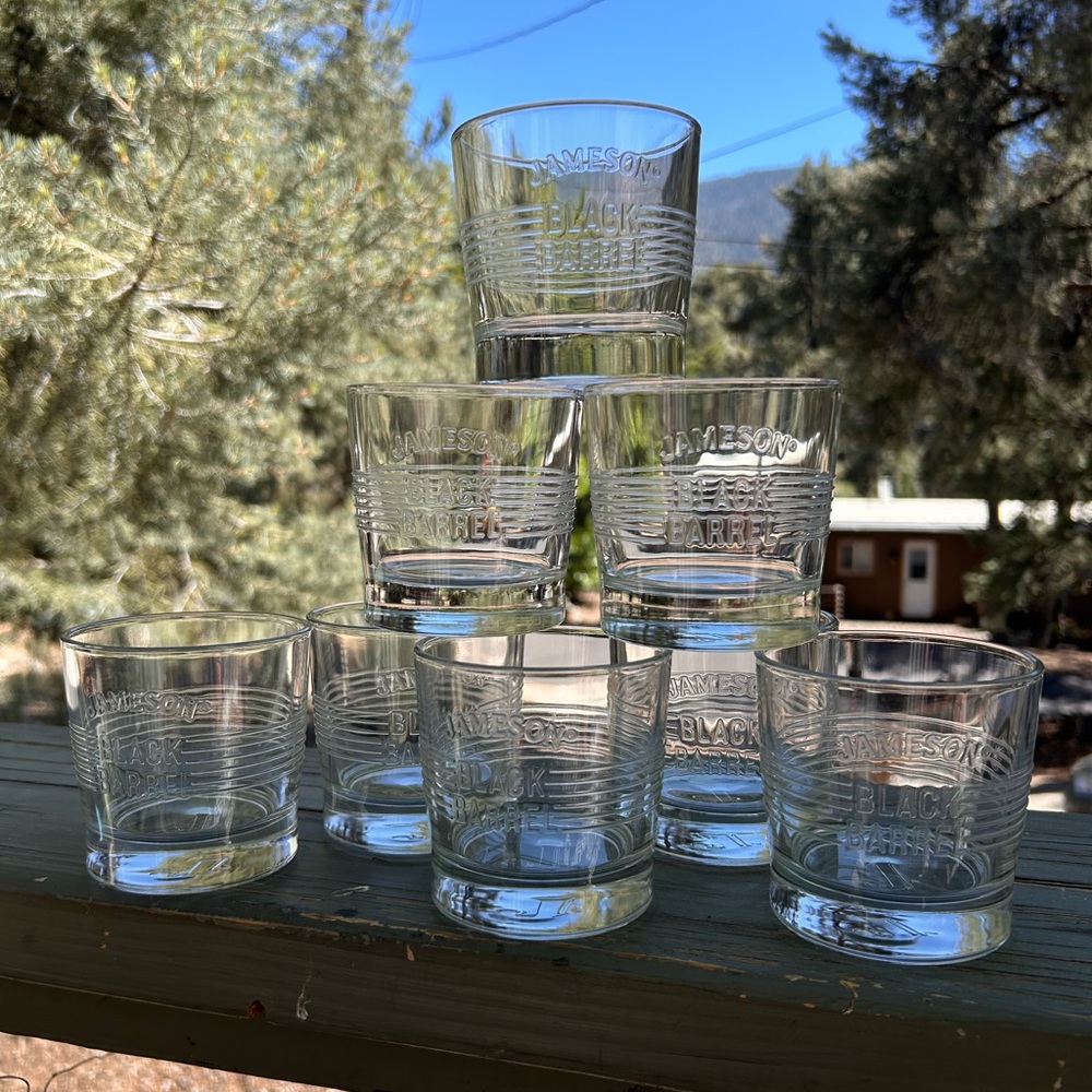 Jameson bourbon whiskey highball rock  glasses black barrel
